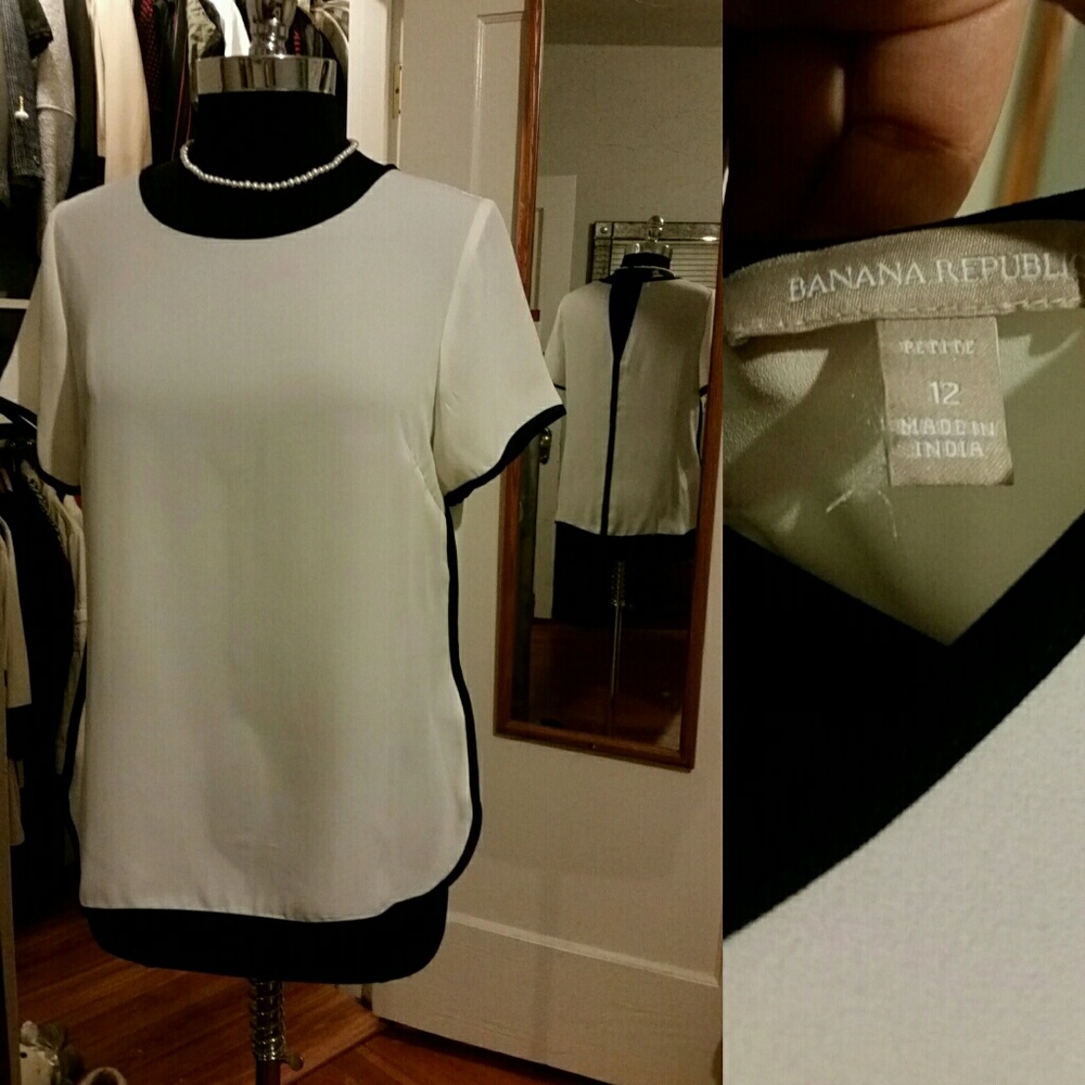 Cream Blouse with black piping blouse